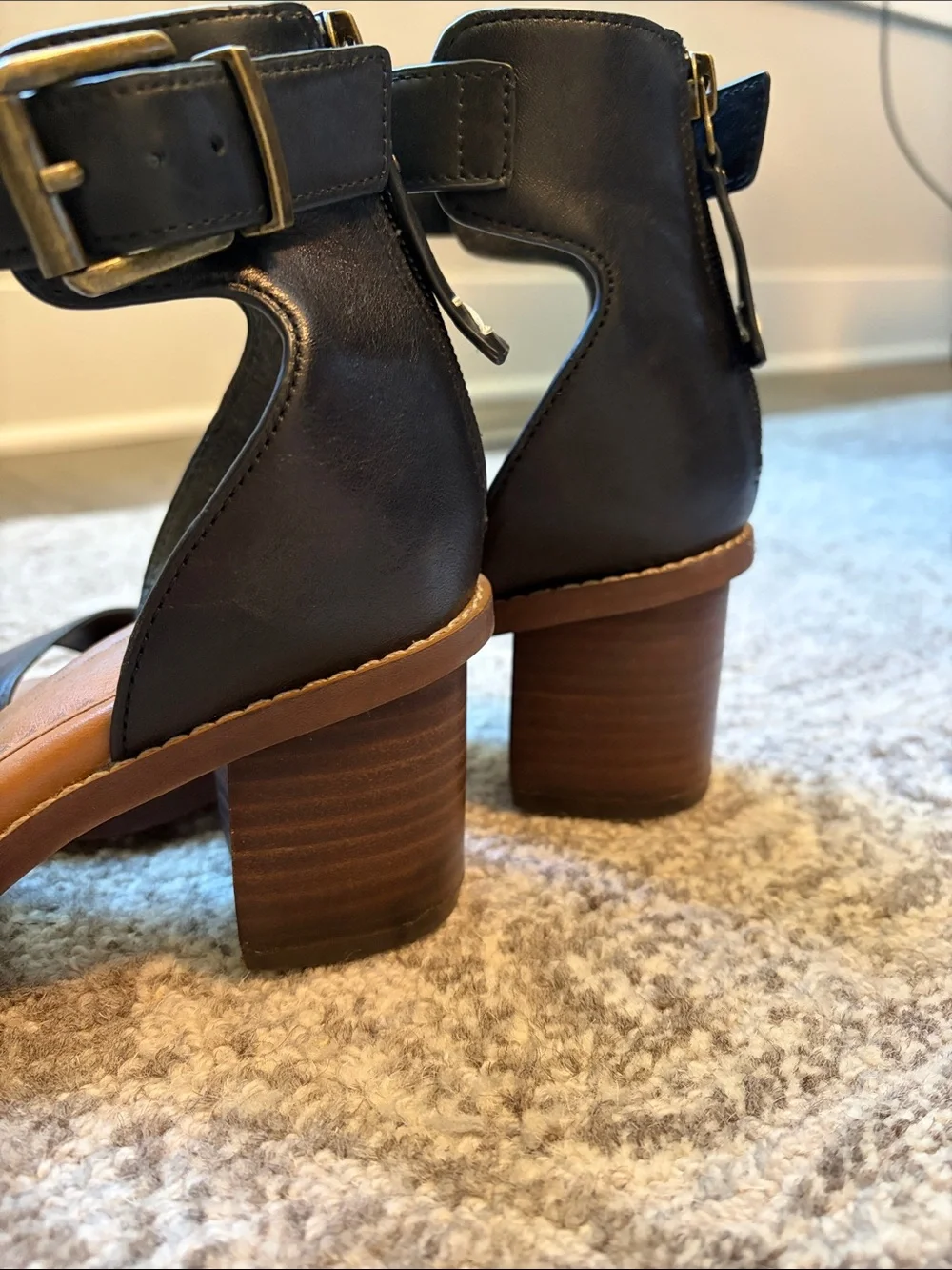 Zodiac Black Ankle-Strap Block Heel Sandals